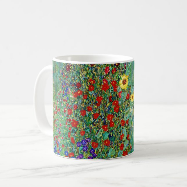 Bauerngarten Gustav Klimt mit Sonnenblumenmalereie Kaffeetasse (Vorderseite Links)