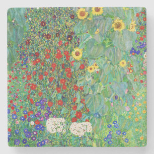 Bauerngarten Gustav Klimt mit Sonnenblumenmalereie Steinuntersetzer