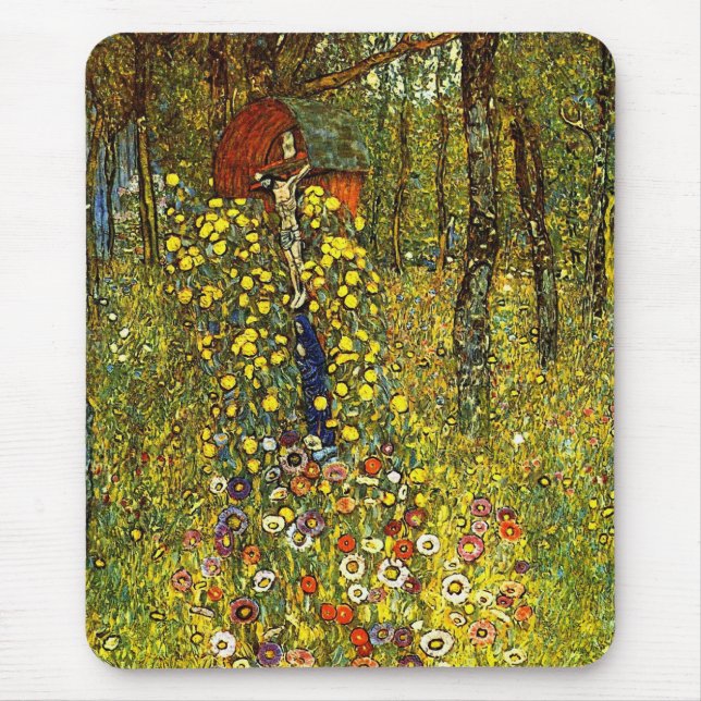 Bauerngarten mit Crucifix von Gustav Klimt Mousepad (Vorne)