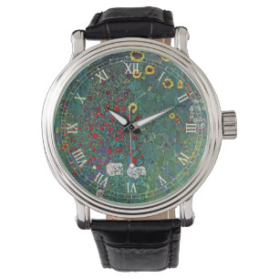Bauerngarten mit Sonnenblume von Klimt, Vintage Bl Armbanduhr