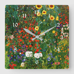 Bauerngarten mit Sonnenblumen, berühmtes Gemälde Quadratische Wanduhr