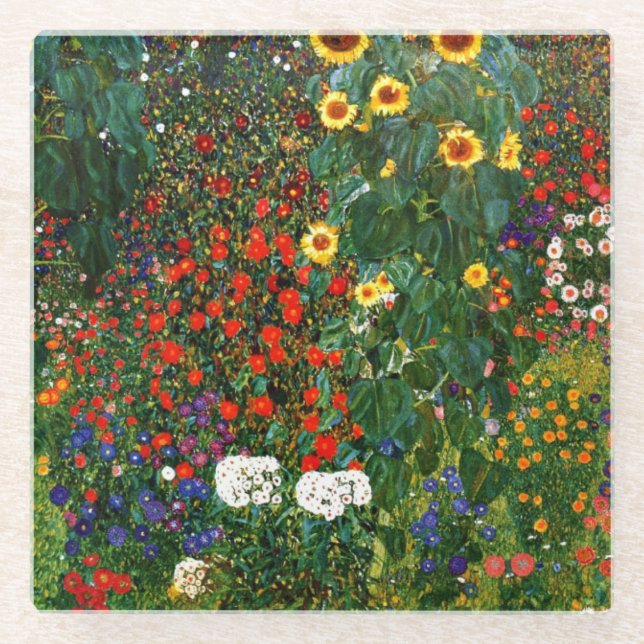 Bauerngarten mit Sonnenblumen, berühmtes Kunstwerk Glasuntersetzer (Vorderseite)