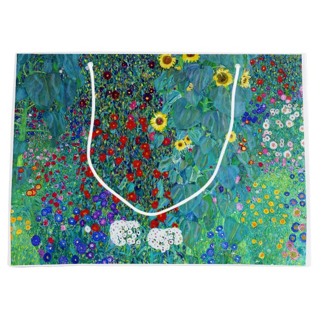 Bauerngarten mit Sonnenblumen, Gustav Klimt Große Geschenktüte (Vorderseite)