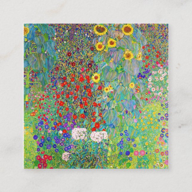 Bauerngarten mit Sonnenblumen Gustav Klimt Quadratische Visitenkarte (Vorderseite)