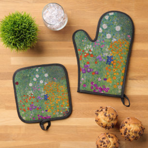 Bauerngarten, Ölmalerei, Gustav Klimt Ofenhandschuh & Topflappen-Set