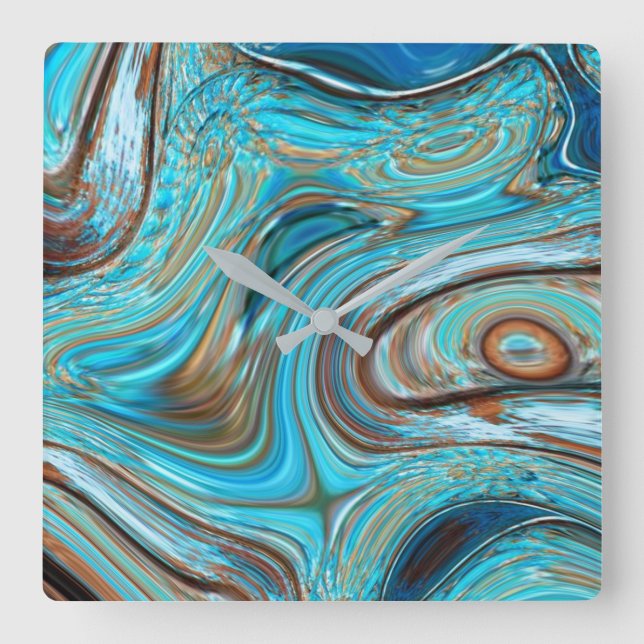 Bauernhaus aquamarin blau Woodgrain türkisfarbene  Quadratische Wanduhr (Vorderseite)