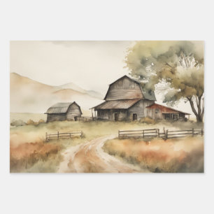 Bauernhaus Aquarell Geschenkpapier Set