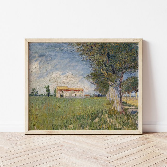Bauernhaus auf einem Weizenfeld | Vincent van Gogh Poster (Von Creator hochgeladen)