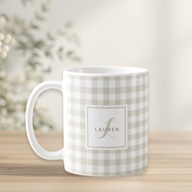 Bauernhaus Beige Buffalo Kariert Monogram Kaffeetasse (Von Creator hochgeladen)
