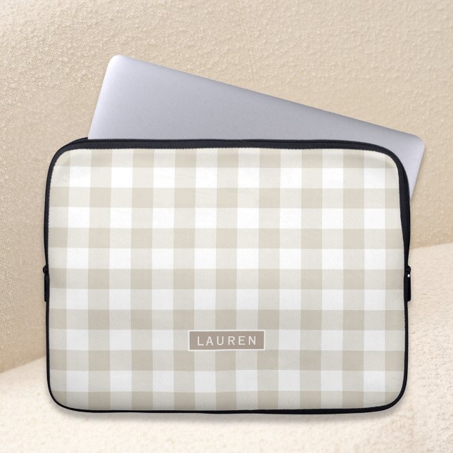 Bauernhaus Beige Buffalo Karo Mit Monogramm Laptopschutzhülle (Von Creator hochgeladen)