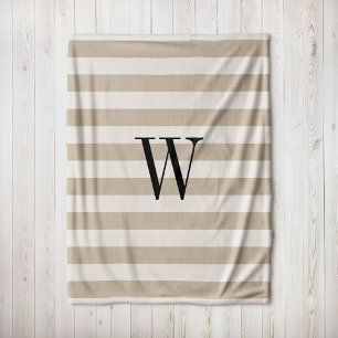 Bauernhaus Beige Streifen Monogram Blanket Fleecedecke