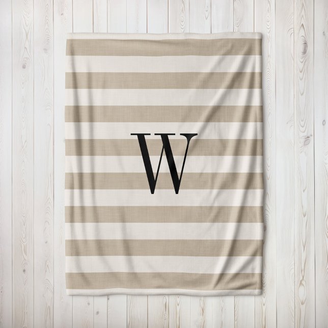 Bauernhaus Beige Streifen Monogram Blanket Fleecedecke (Von Creator hochgeladen)