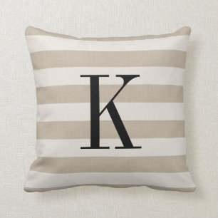 Bauernhaus Beige Streifen Monogram Kissen