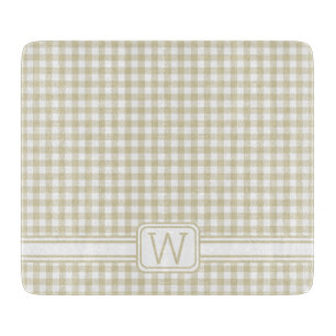 Bauernhaus Beige und White Gingham Kariert Monogra Schneidebrett