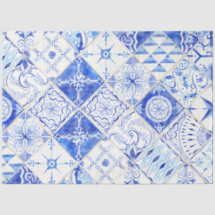 Bauernhaus Blaues weißes Diamantteppich Holz Decou Seidenpapier