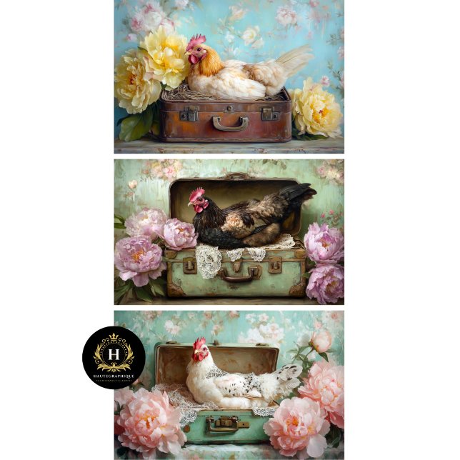 Bauernhaus Chic Chicken & Peony Decoupage Geschenkpapier Set (Von Creator hochgeladen)