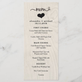 Bauernhaus Chic | White Wood and Heart Wedding Men Menükarte