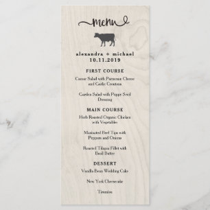Bauernhaus Chic   White Wood with Cow Wedding Menu Menükarte