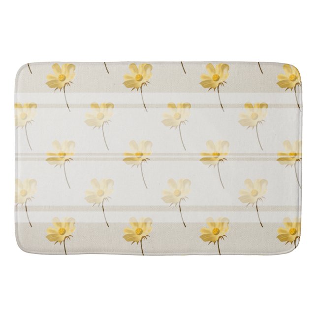 Bauernhaus Chic Yellow Flowers & White Strip Badematte (Vorderseite)