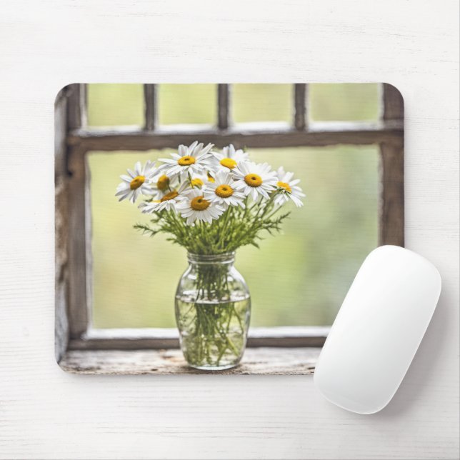Bauernhaus Daisy Bouquet im Fenster Mousepad (Mit Mouse)