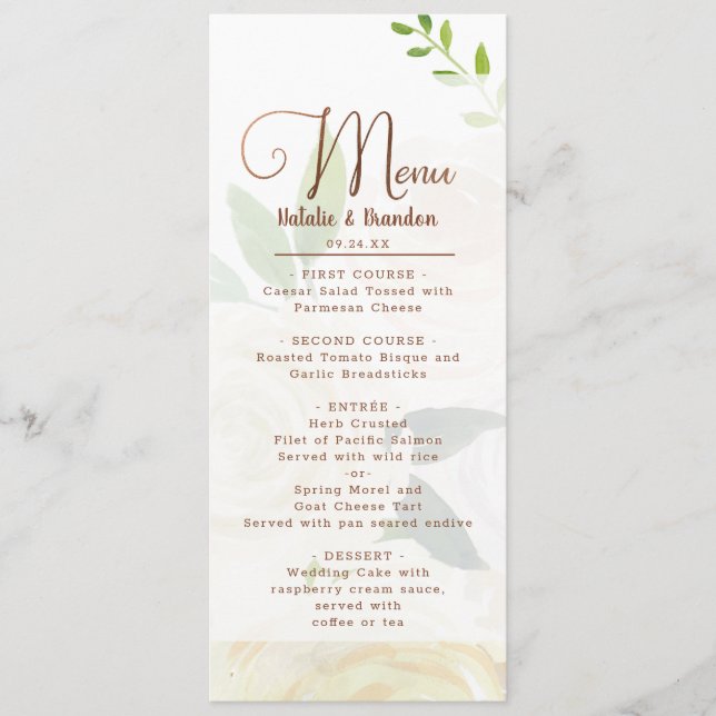 Bauernhaus Frische Rustikale Landflorale Abendesse Menükarte (Vorderseite)