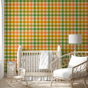 Bauernhaus Gingham Checkered in Grün und Orange Tapete