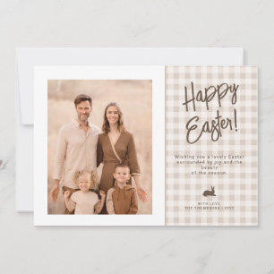 Bauernhaus-Gingham und Hase Ostern Familienfoto Karte