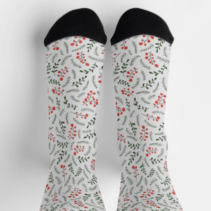 Bauernhaus grau dunkelgrün rotes Blattmuster süß Socken
