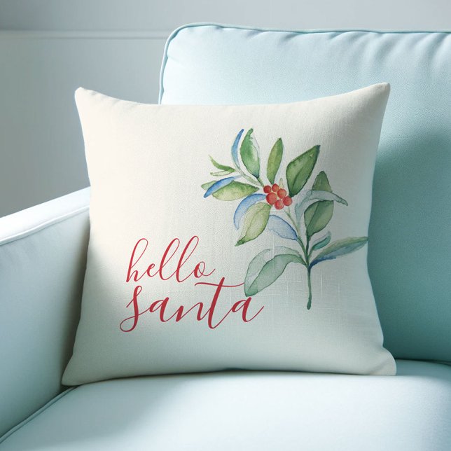 Bauernhaus Holiday Kissen Wasserfarbe Holly (Cute Christmas throw pillow botanical watercolor art by Victoria Grigaliunas Do Tell A Belle)