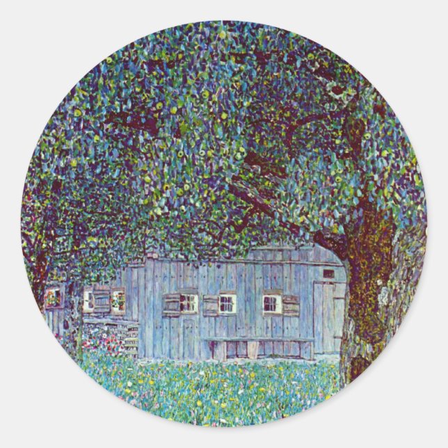 Bauernhaus in Oberösterreich bei Gustav Klimt Runder Aufkleber (Vorderseite)