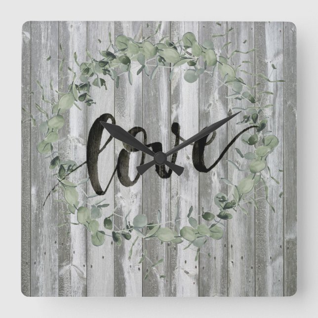 Bauernhaus-Inspiration - Liebe Quadratische Wanduhr (Vorderseite)