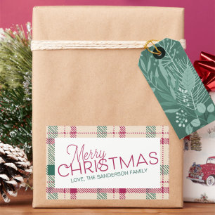 Bauernhaus Kariert Frohe Weihnachtsfamilie Name Re Rechteckiger Aufkleber