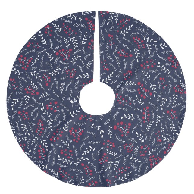 Bauernhaus Land Marine blaue Blattmuster niedlich Polyester Weihnachtsbaumdecke (Vorderseite)