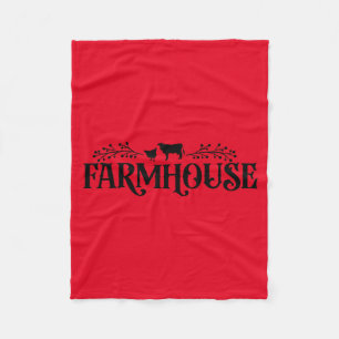 Bauernhaus mit Kuh & Huhn Fleecedecke