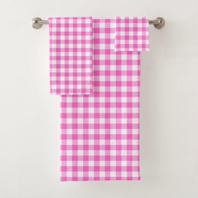 Bauernhaus Pink und White Gingham Kariert Badhandtuch Set (Insitu)