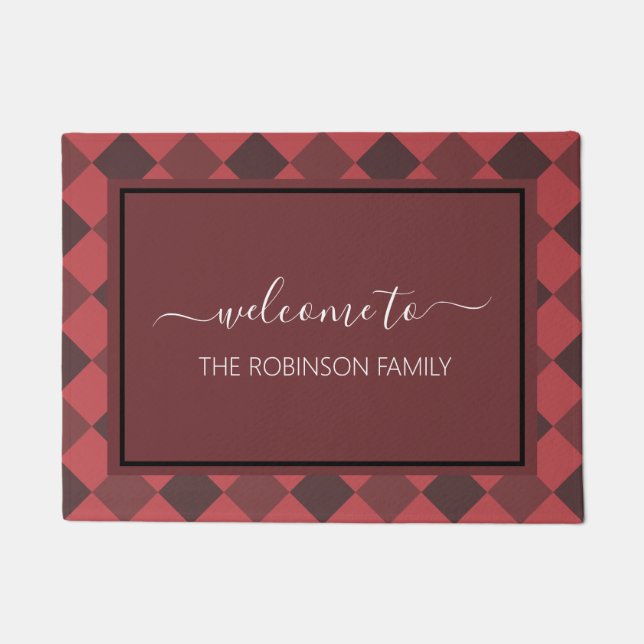 Bauernhaus Red Buffalo Karierter Personalisierter  Fußmatte (Vorderseite)