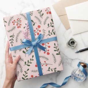 Bauernhaus-Rosa mit dunkelgrünem Blattmuster Geschenkpapier