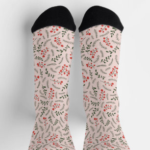 Bauernhaus-Rosa mit dunkelgrünem Blattmuster Socken