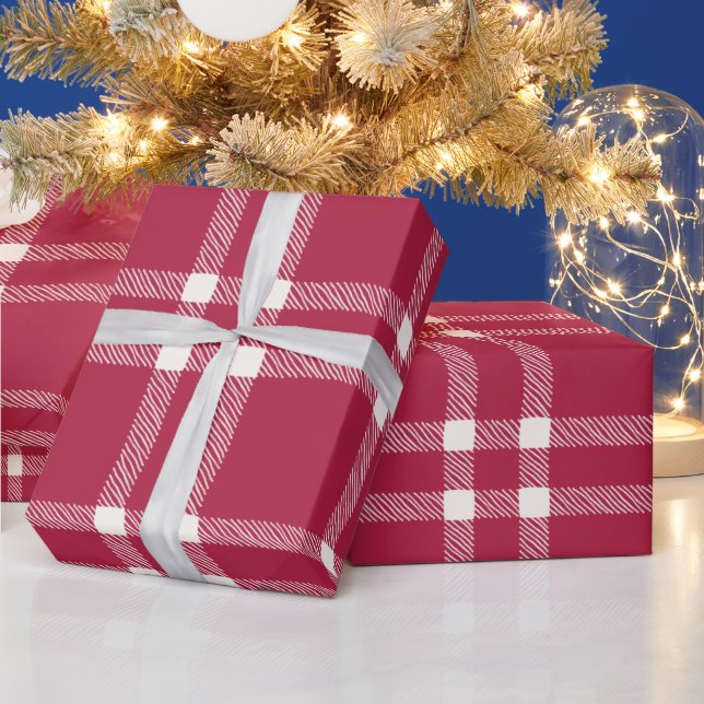 Bauernhaus rot von weißer Hand gezeichnet kariert  Geschenkpapier (Feiertage)