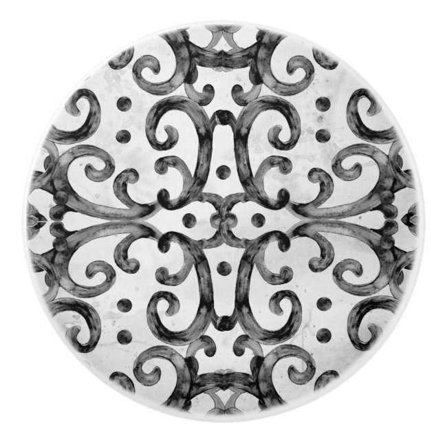 Bauernhaus Rustikales Fliesenmuster Schwarz-weiße  Keramikknauf (Vorderseite)