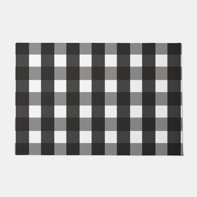 BAUERNHAUS-SCHWARZWEISS-GINGHAM-KARO FUßMATTE (Vorderseite)
