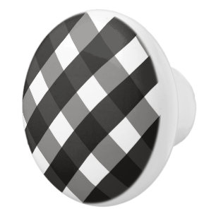 BAUERNHAUS-SCHWARZWEISS-GINGHAM-KARO KERAMIKKNAUF