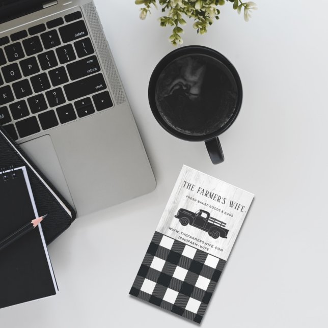 Bauernhaus Stil Schwarz-weiß Buffalo Kariertes Hol Magnetische Visitenkarte (Von Creator hochgeladen)