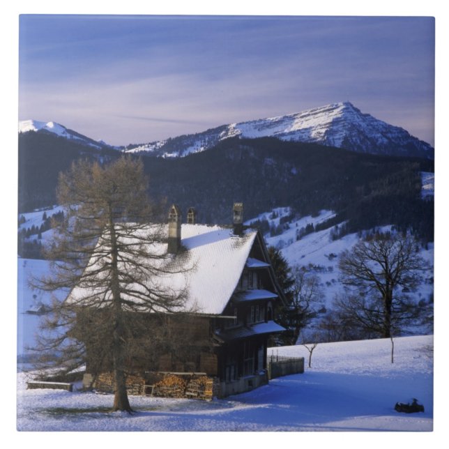 Bauernhaus und Monte Rigi und Pilatus, Fliese (Vorderseite)
