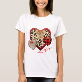 Bauernhaus Valentine Hearts Kariert Cheetah Burlap T-Shirt