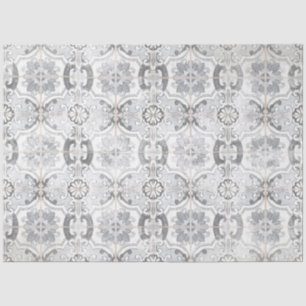 Bauernhaus Vintag antikes, grau-weißes Fliesenmust Seidenpapier