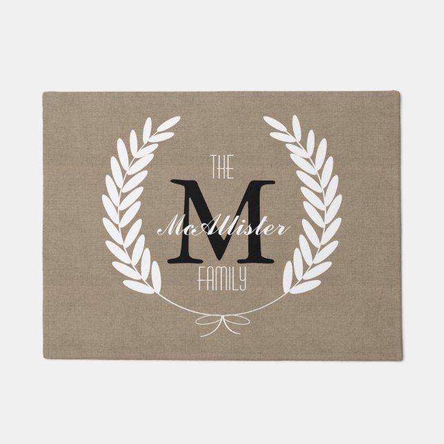 Bauernhaus-weißer Weizen-Lorbeer-Familienname Fußmatte (Vorderseite)