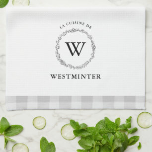 Bauernhaus Wreath Grau Karo Personalisierte Famili Geschirrtuch
