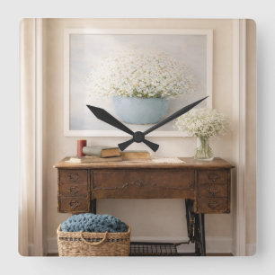 Bauernhaus “Zuhause ist wo die Liebe ist” Landhaus Quadratische Wanduhr