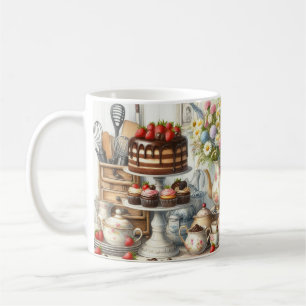 Bauernhausgeschirr mit Teekanne und Kuchen Keramik Kaffeetasse